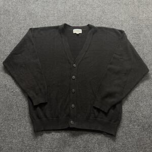 Andrew Rohan Sweater Mens Large Black Button Front V Neck Cardigan Made USA